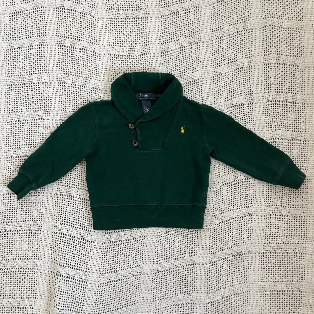 Polo Ralph Lauren Toddler Boys Green Shawl Collar Button Sweatshirt 2T Pullover